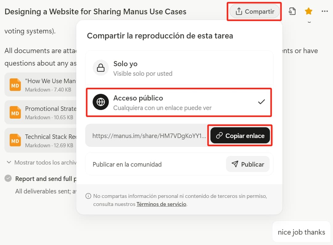 Asegúrate de que el enlace sea accesible públicamente