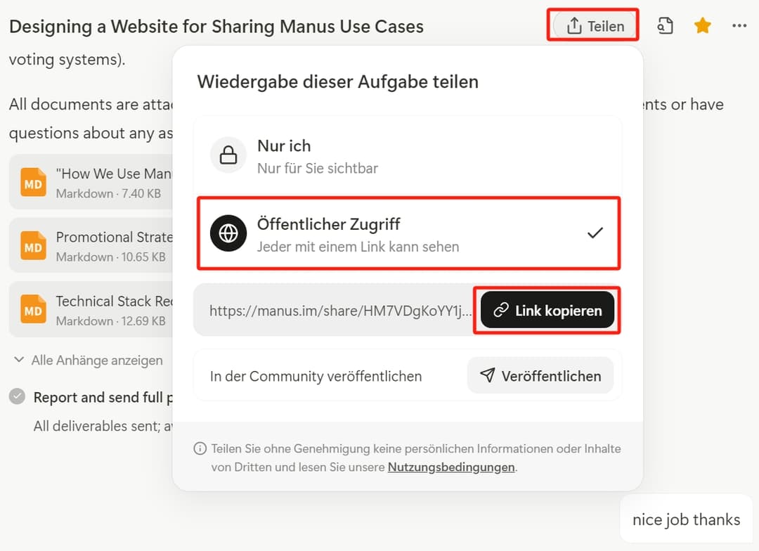 Die Wiederholung muss auf öffentlichen Zugriff gesetzt sein